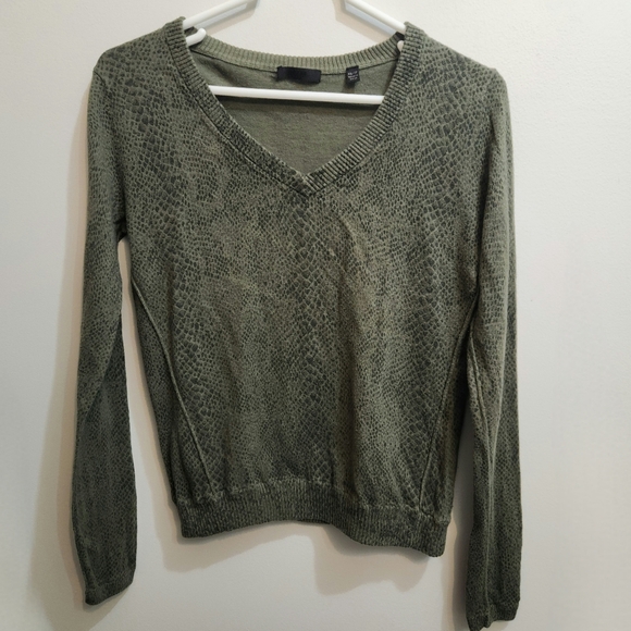 ATM Green Snakeskin Sweater Jungle Combo Size XS/P V-Neck Cotton/Cashmere Blend - Picture 3 of 10